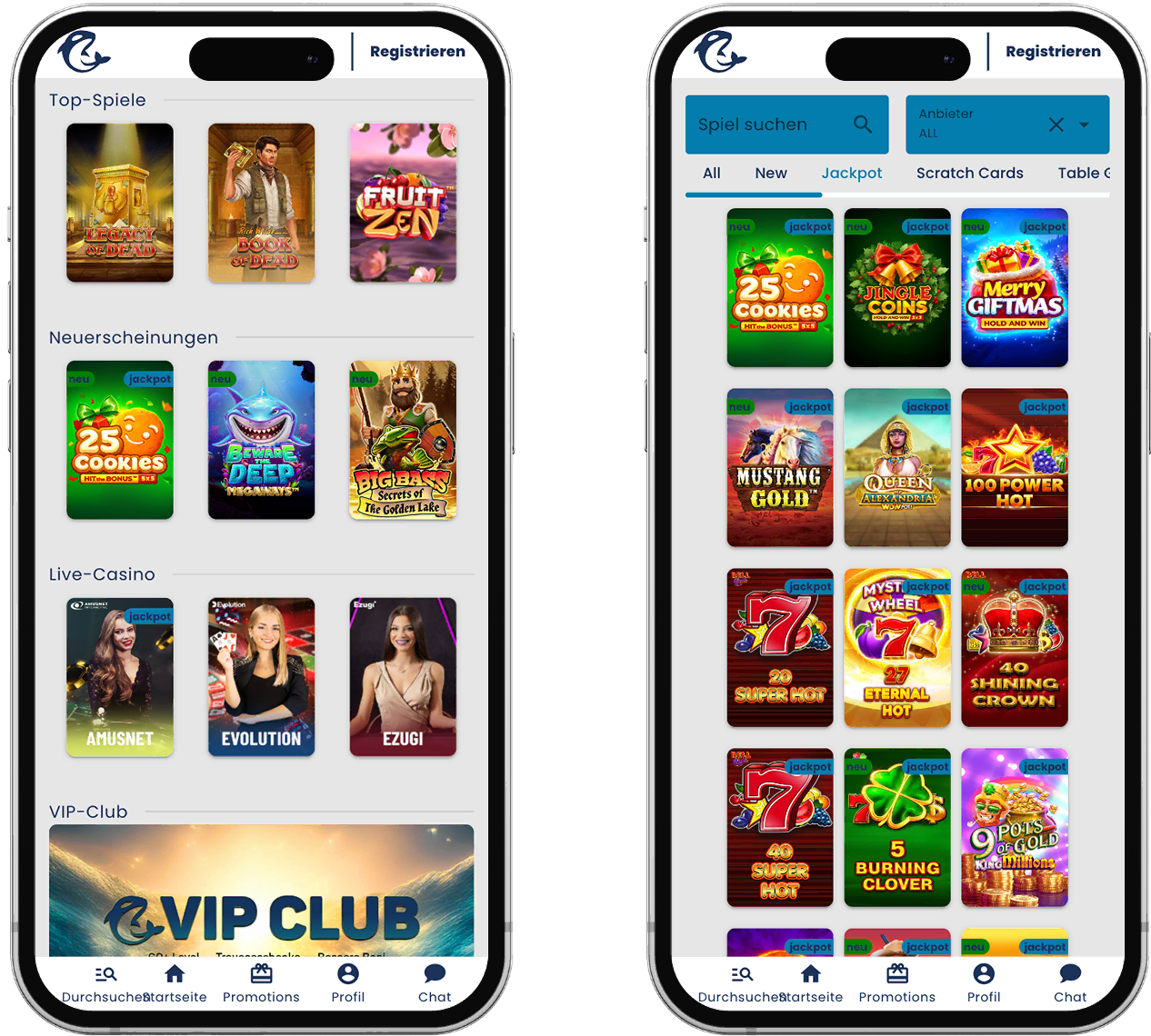 Interface der App und der Mobilen Version