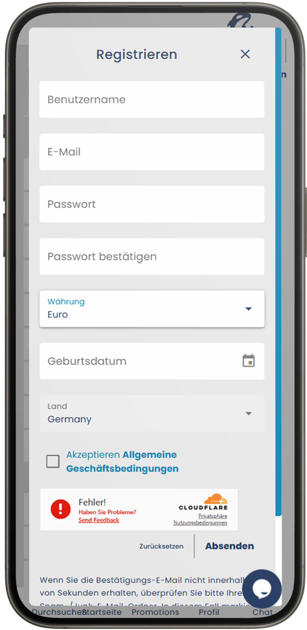 Registrierung und Einzahlung in der Mobile App